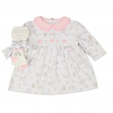 E13325: Baby Girls Nursery Dress, Headband & Socks Outfit (0-6 Months)